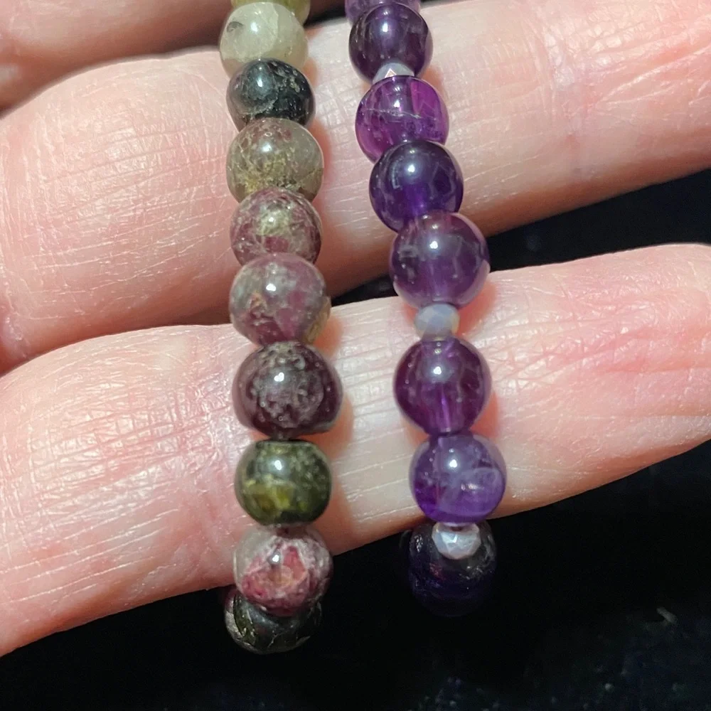 Handcrafted Natural Amethyst Natural Tourmaline double strand Beaded Bracelet